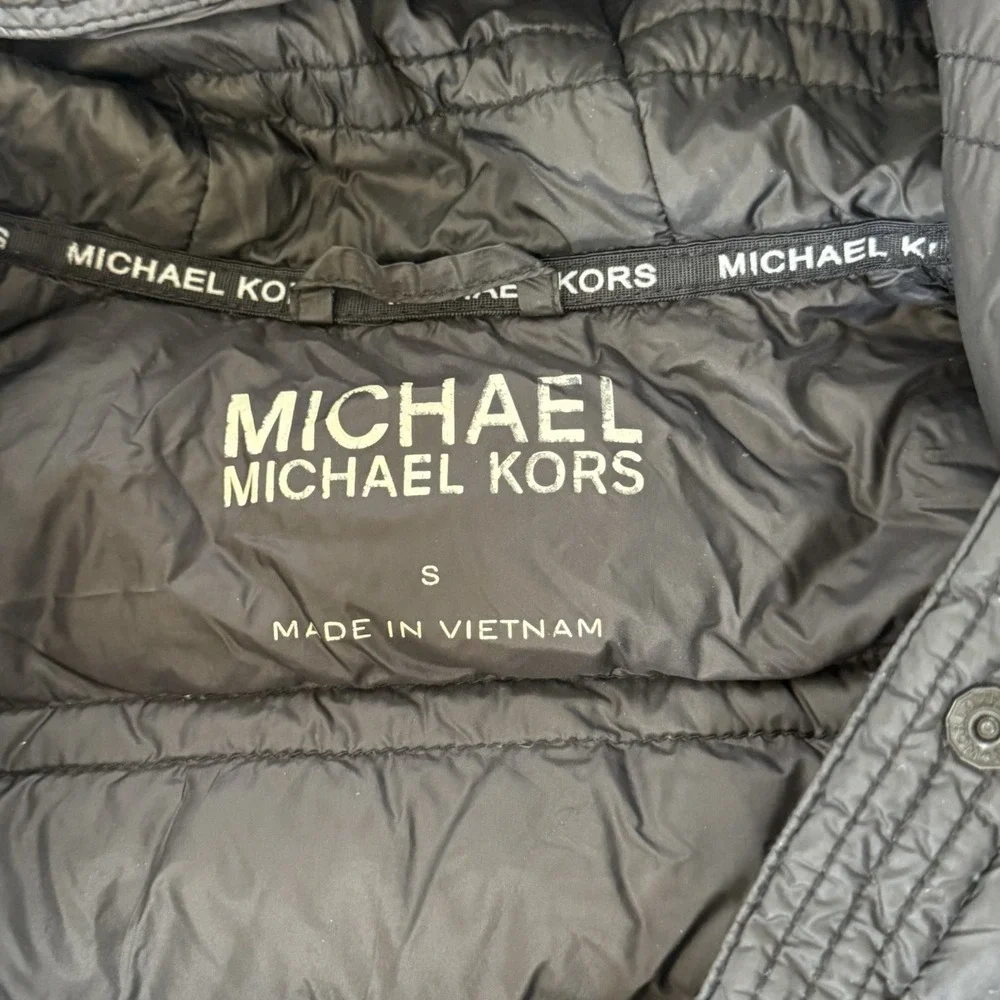 Michael Kors Black Knit-Sleeve Puffer Coat Hooded Zip Up Women's Size Small - Picture 3 of 9